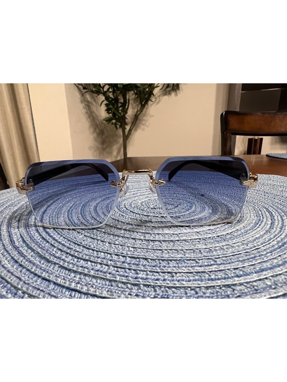 Luxe Rimless Blue Gradient Tint Sunglasses Unisex